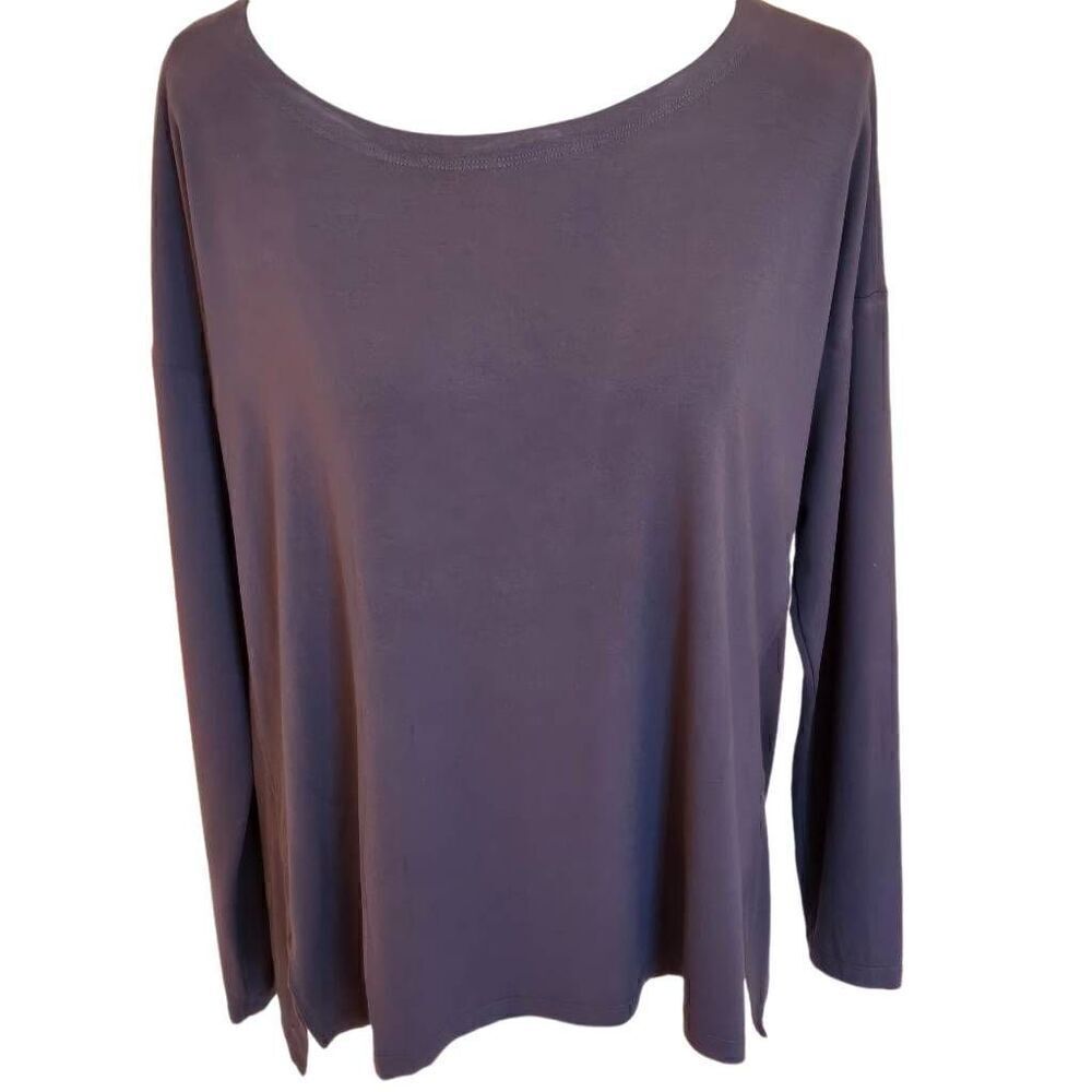 Eileen Fisher Womens Fine Jersey Gray Bateau Neck Top Small Petite